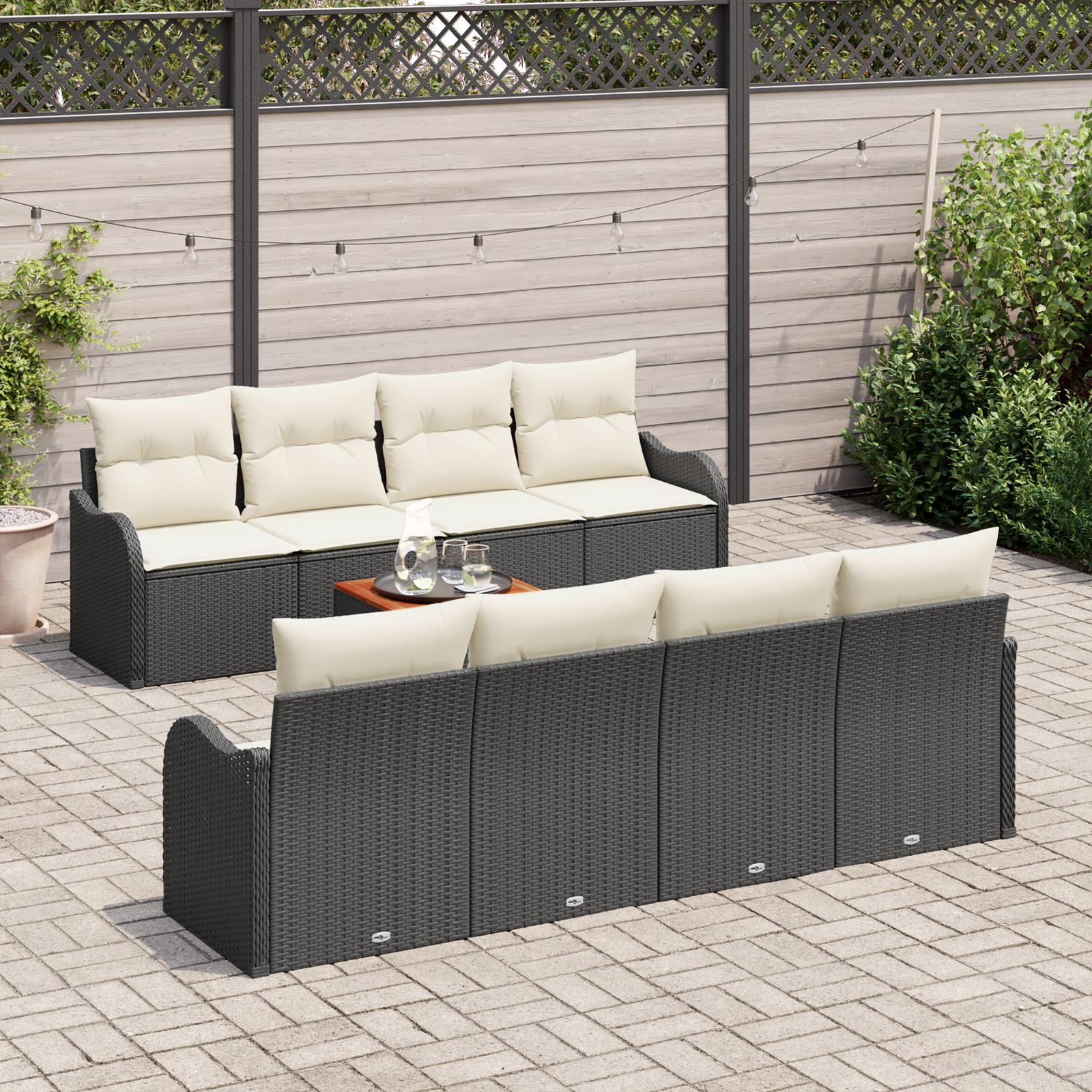Havesofa sæt med opbevaring - 9 dele i sort/cream polyrattan, modulært loungesæt til terrasse og have