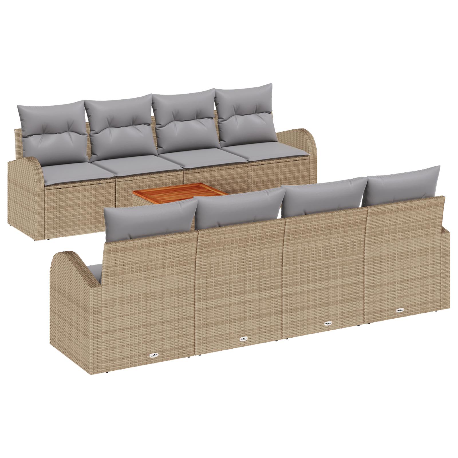 Havesofa sæt med opbevaring - 9 dele i beige/lys grå polyrattan