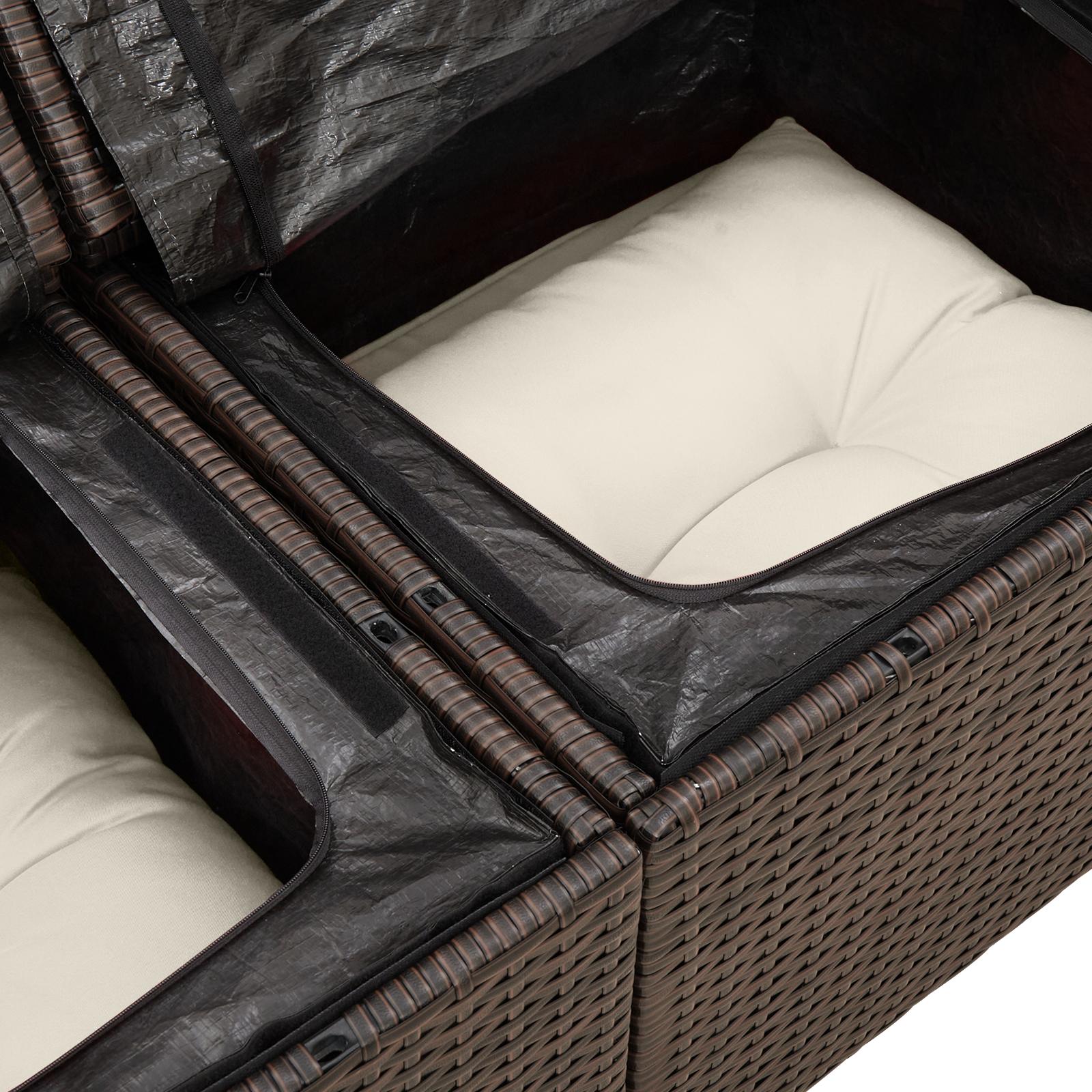 Havesofa Sæt med pude med opbevaring 9 stk Brun Poly rattan
