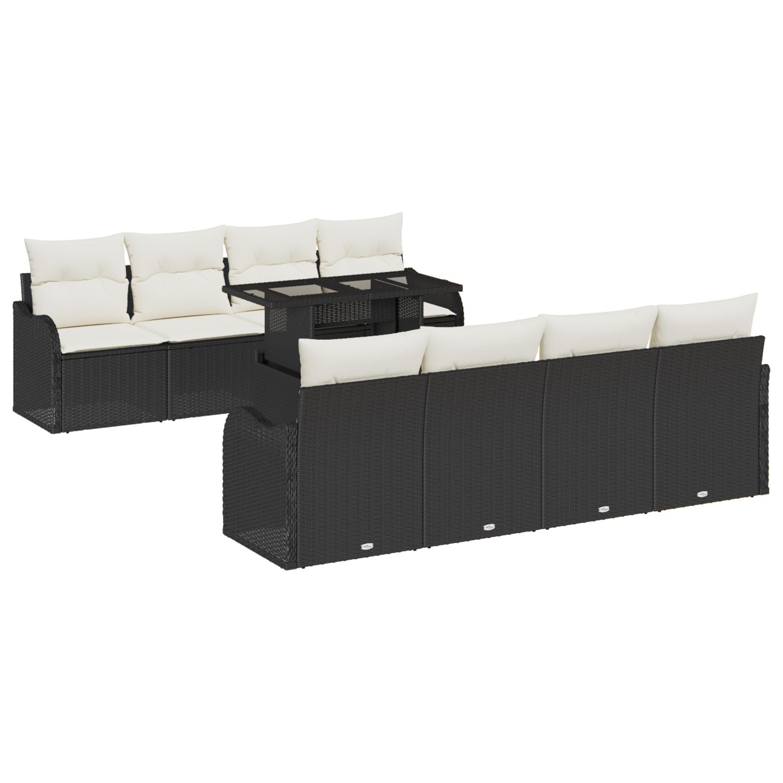 Havesofa Sæt Med Pude Med Opbevaring 9 Dele Poly Rattan - Sort og hvid