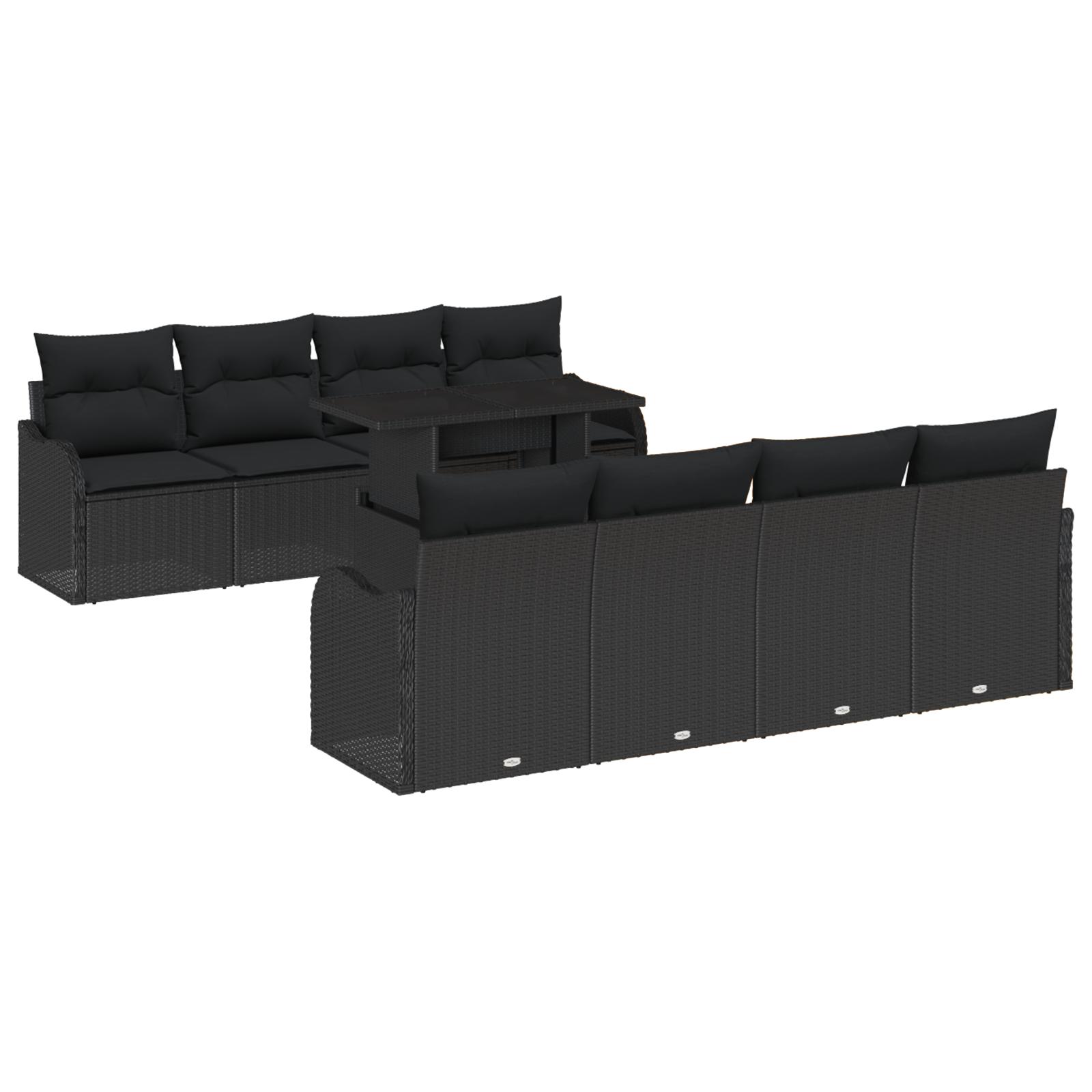 Havesofa Sæt Med Pude Med Opbevaring 9 Dele Poly Rattan - Sort