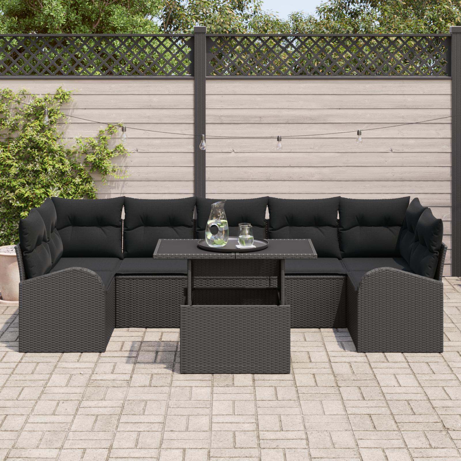 Havesofa Sæt med pude 8 stk Sort 100 x 55 x 73 cm Poly rattan