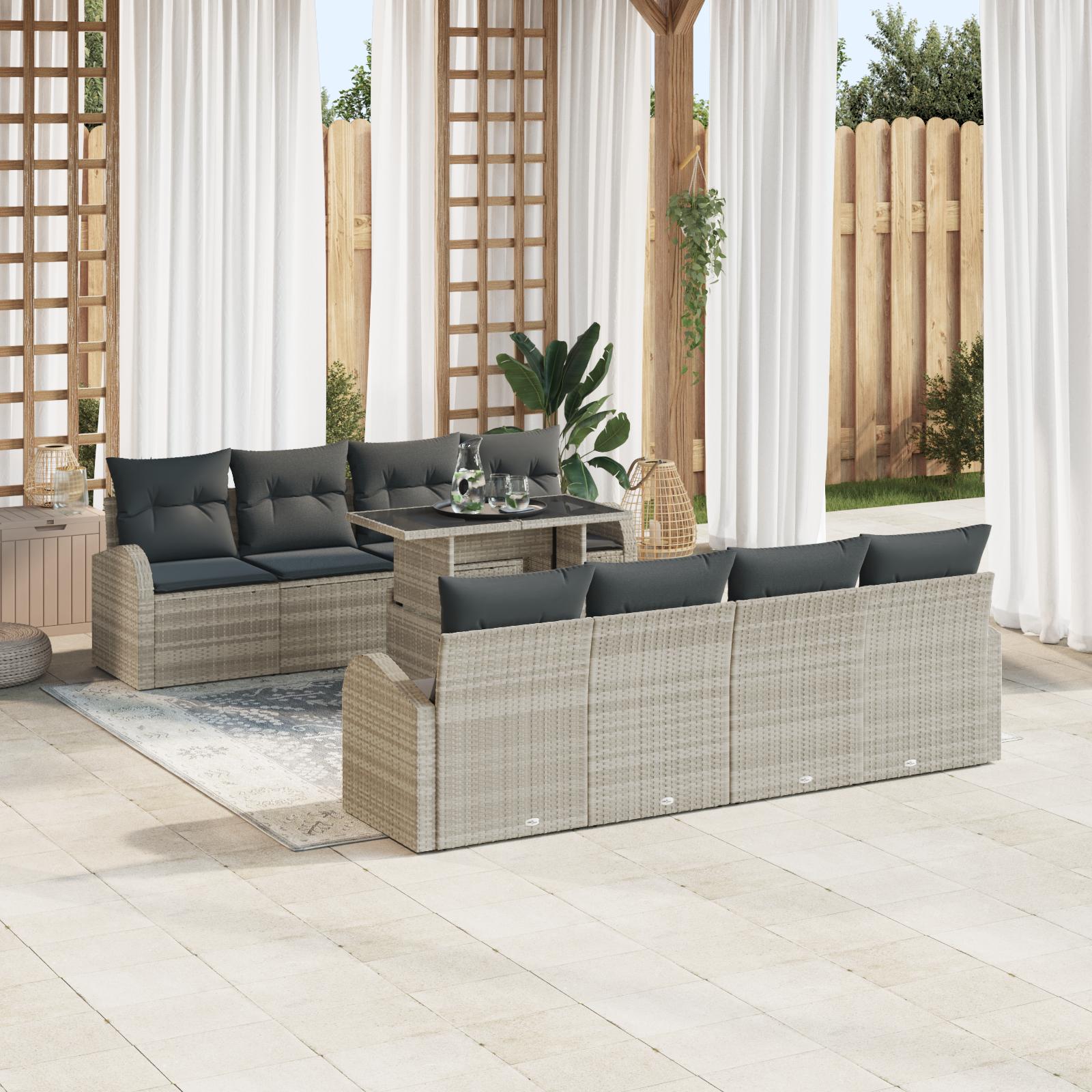 Havesofa Sæt 9 stk Lysegrå 100 x 55 x 73 cm Poly rattan