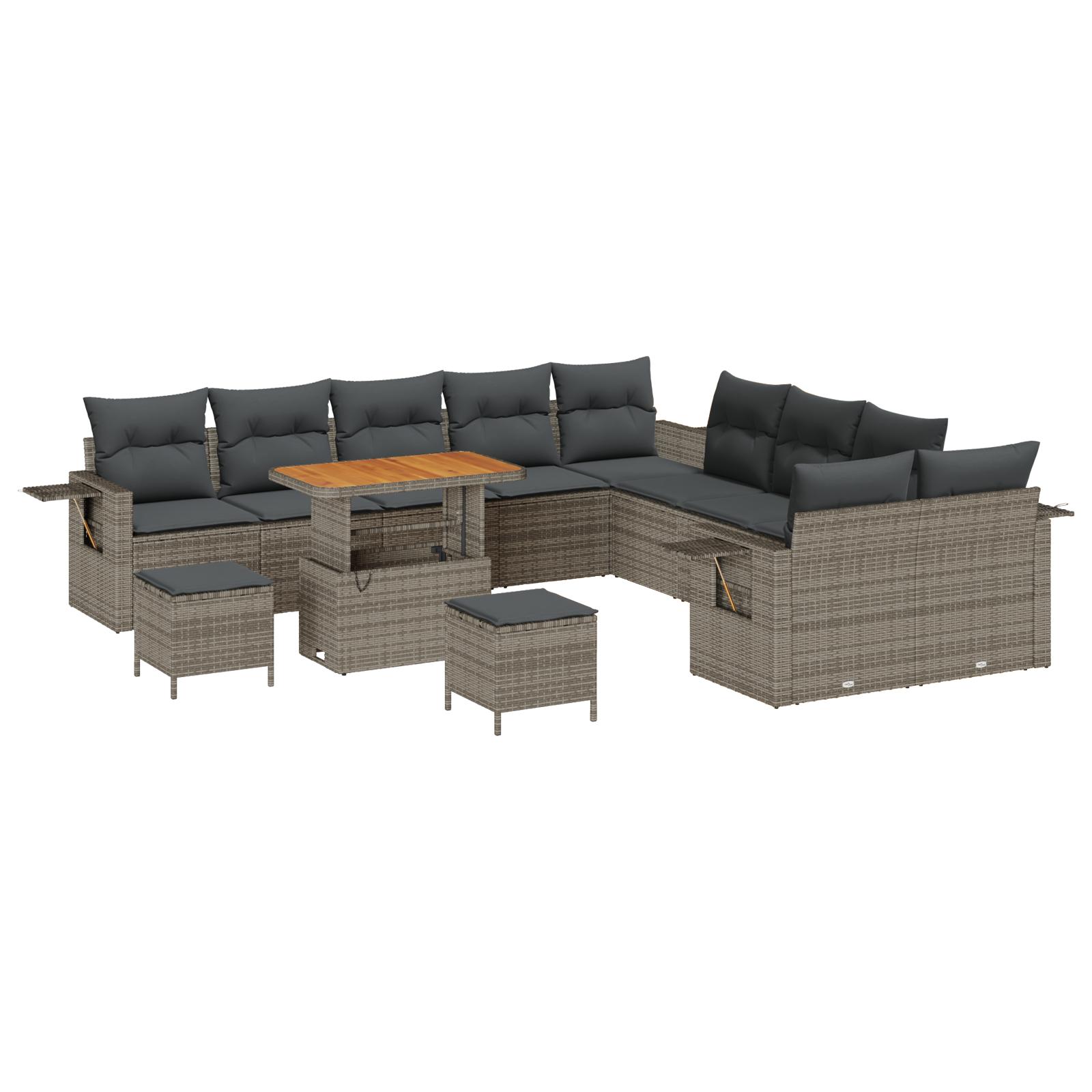 Havesofa sæt i grå polyrattan - 13 dele, modulært loungesæt