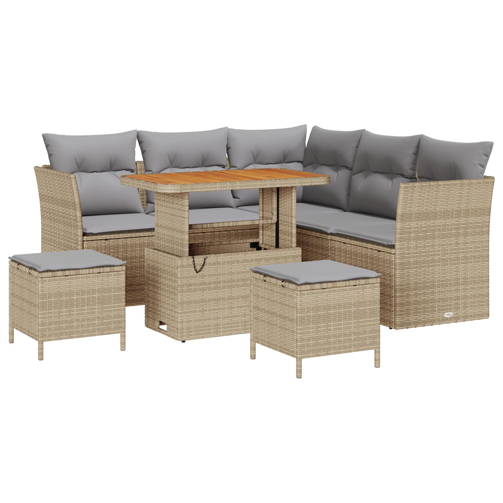 Havesofa Sæt med pude 8 stk beige og lysegrå 90 x 55 x 71 cm