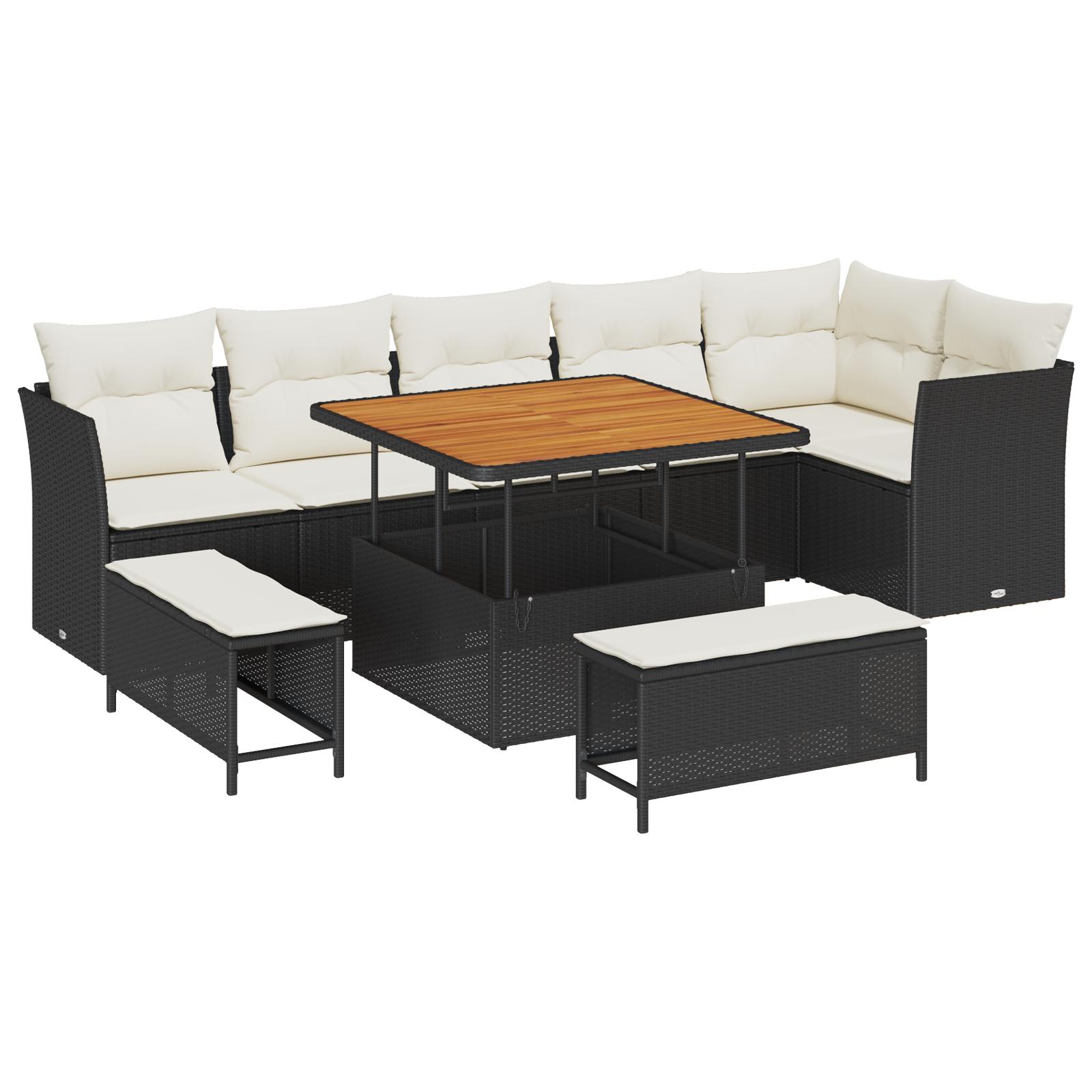 Havesofa Sæt 9 stk Sort og cremefarvet 100 x 100 x 71 cm