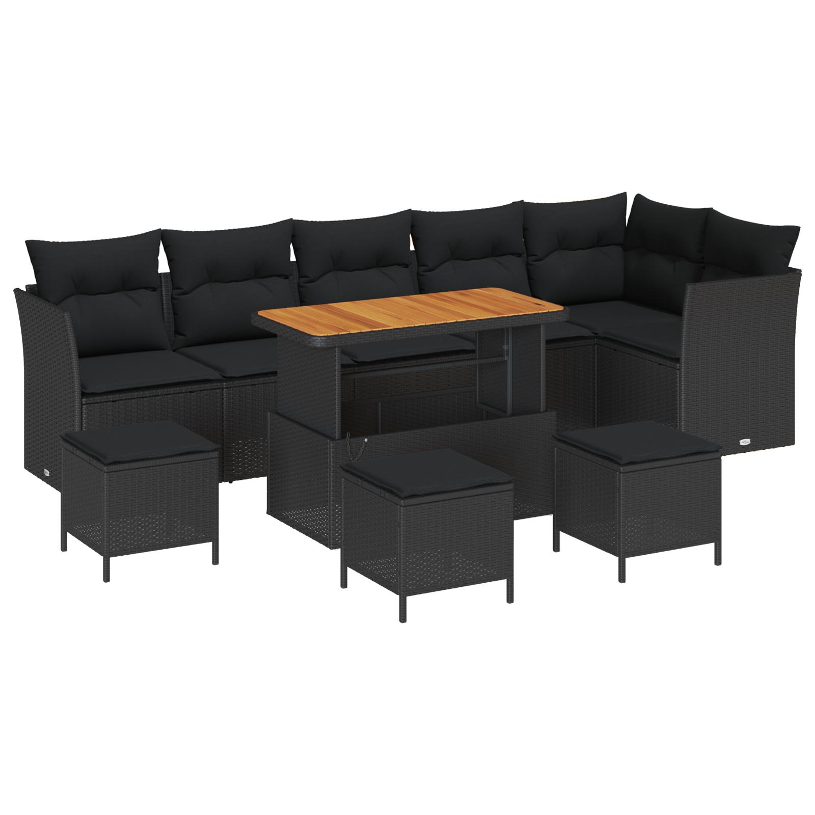 Havesofa Sæt med pude 10 stk Sort 110 x 55 x 71 cm