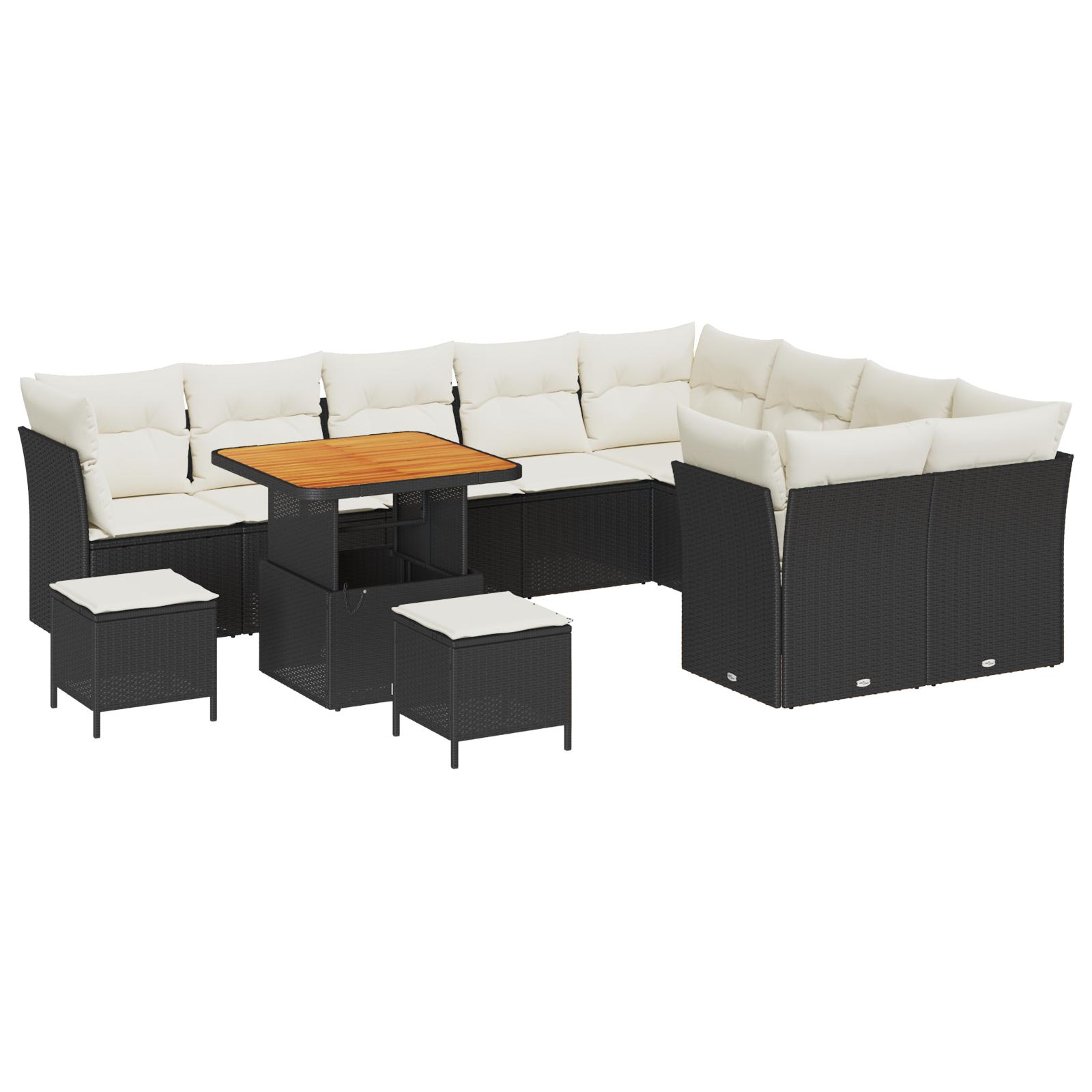 Havesofa Sæt 12 stk Sort og cremefarvet 80 x 80 x 71 cm
