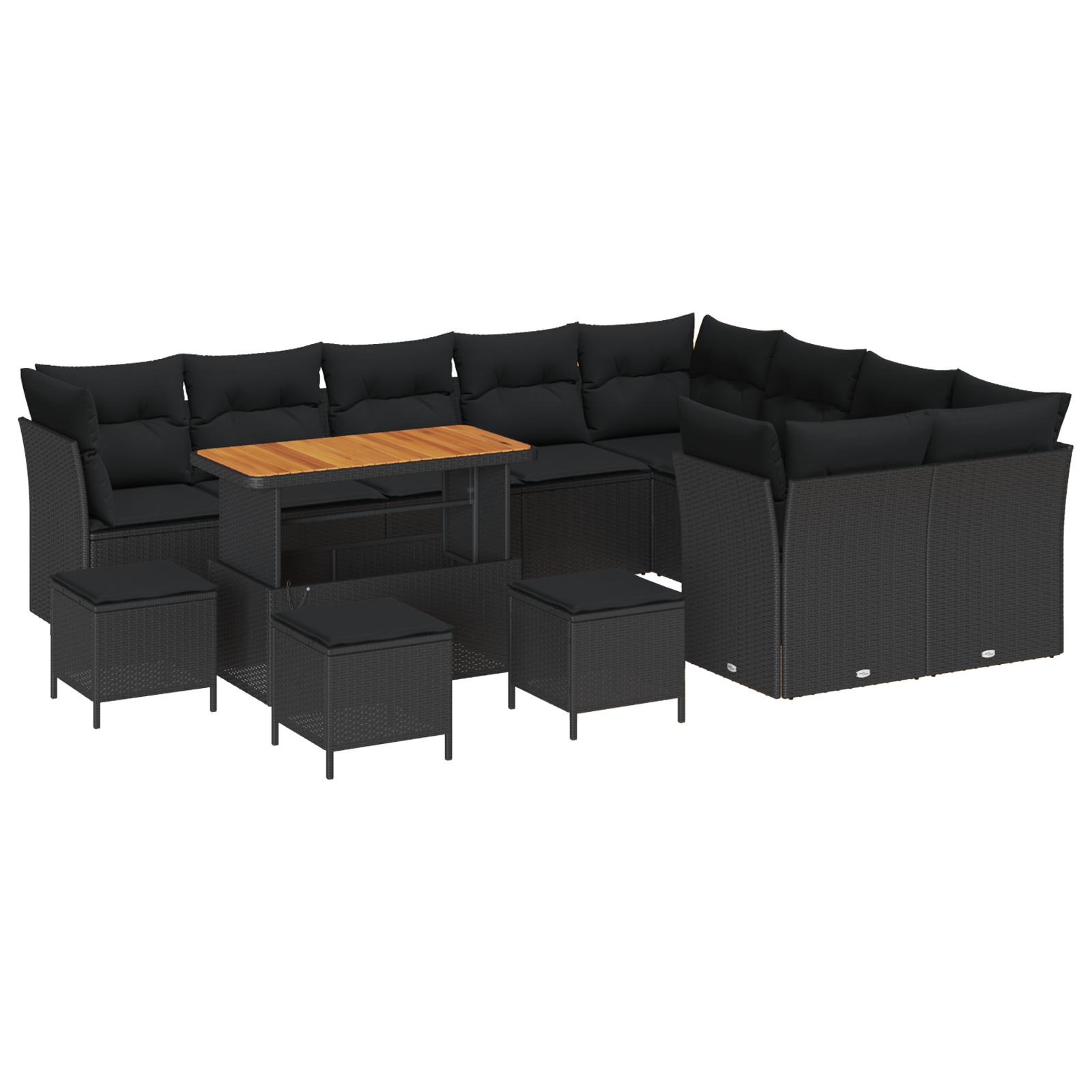Havesofa Sæt med pude 13 stk Sort 110 x 55 x 71 cm