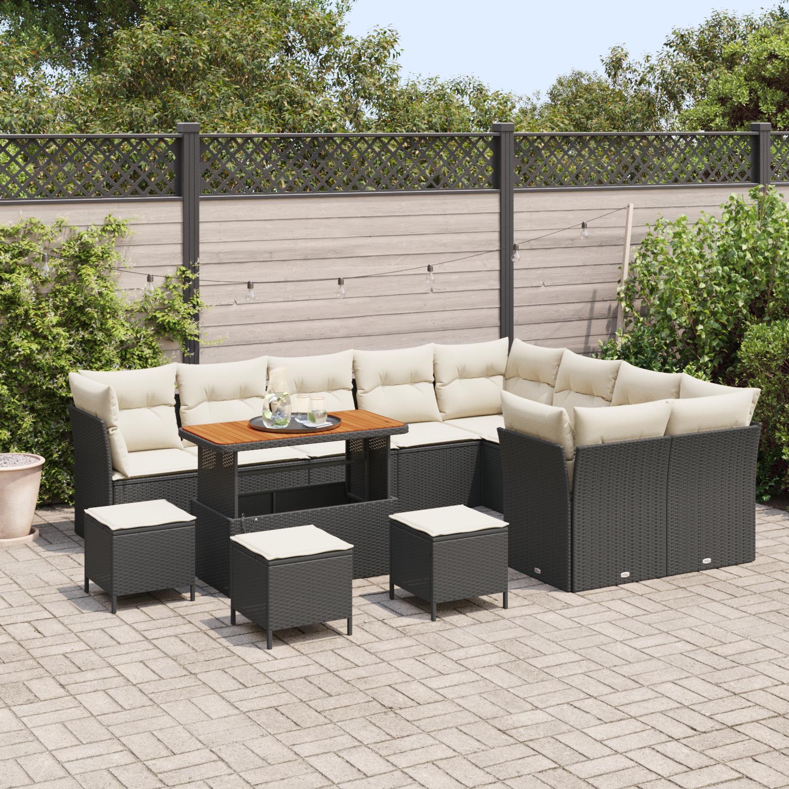 Havesofa Sæt 13 stk Sort og cremefarvet 110 x 55 x 71 cm