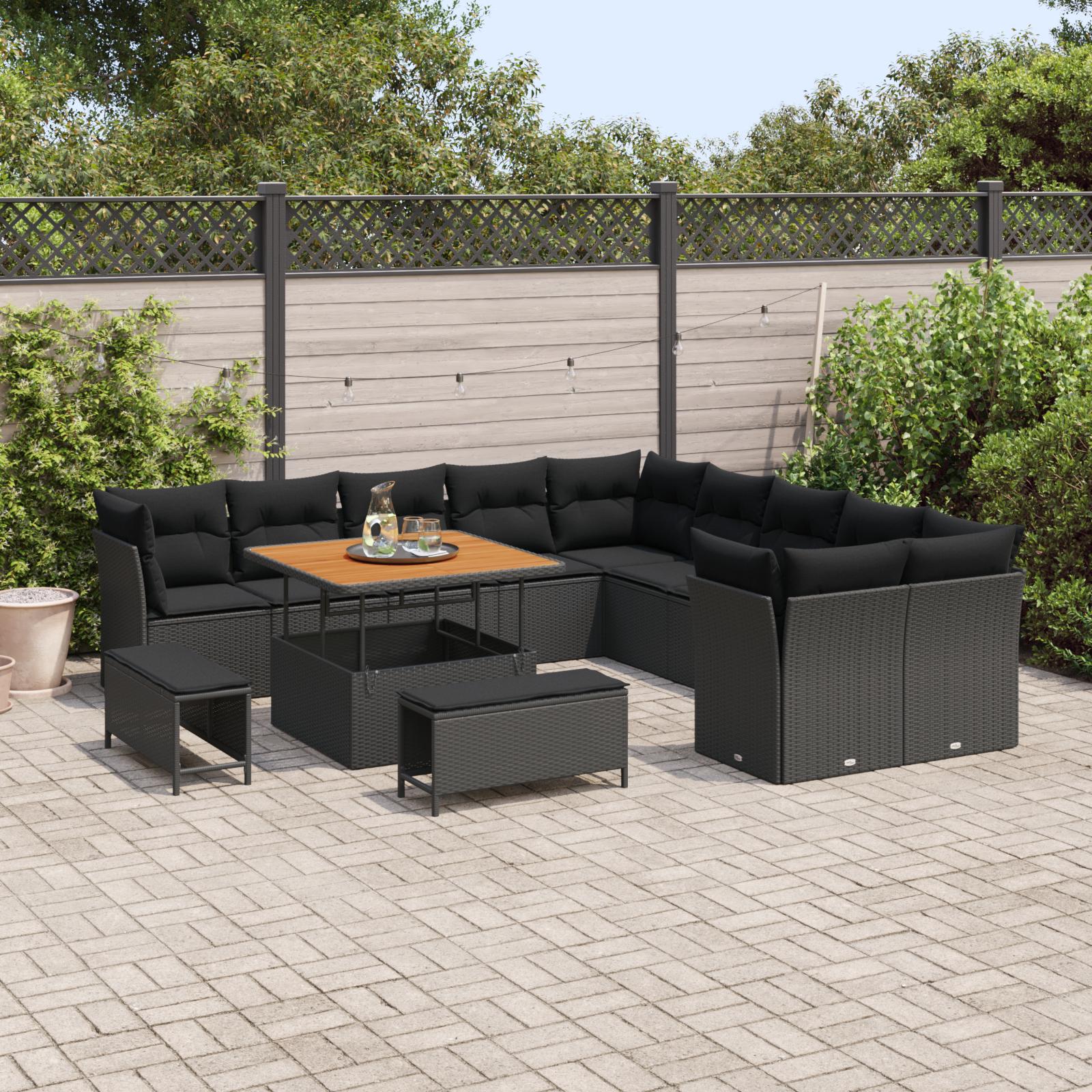 Havesofa Sæt med pude 13 stk Sort 100 x 100 x 71 cm