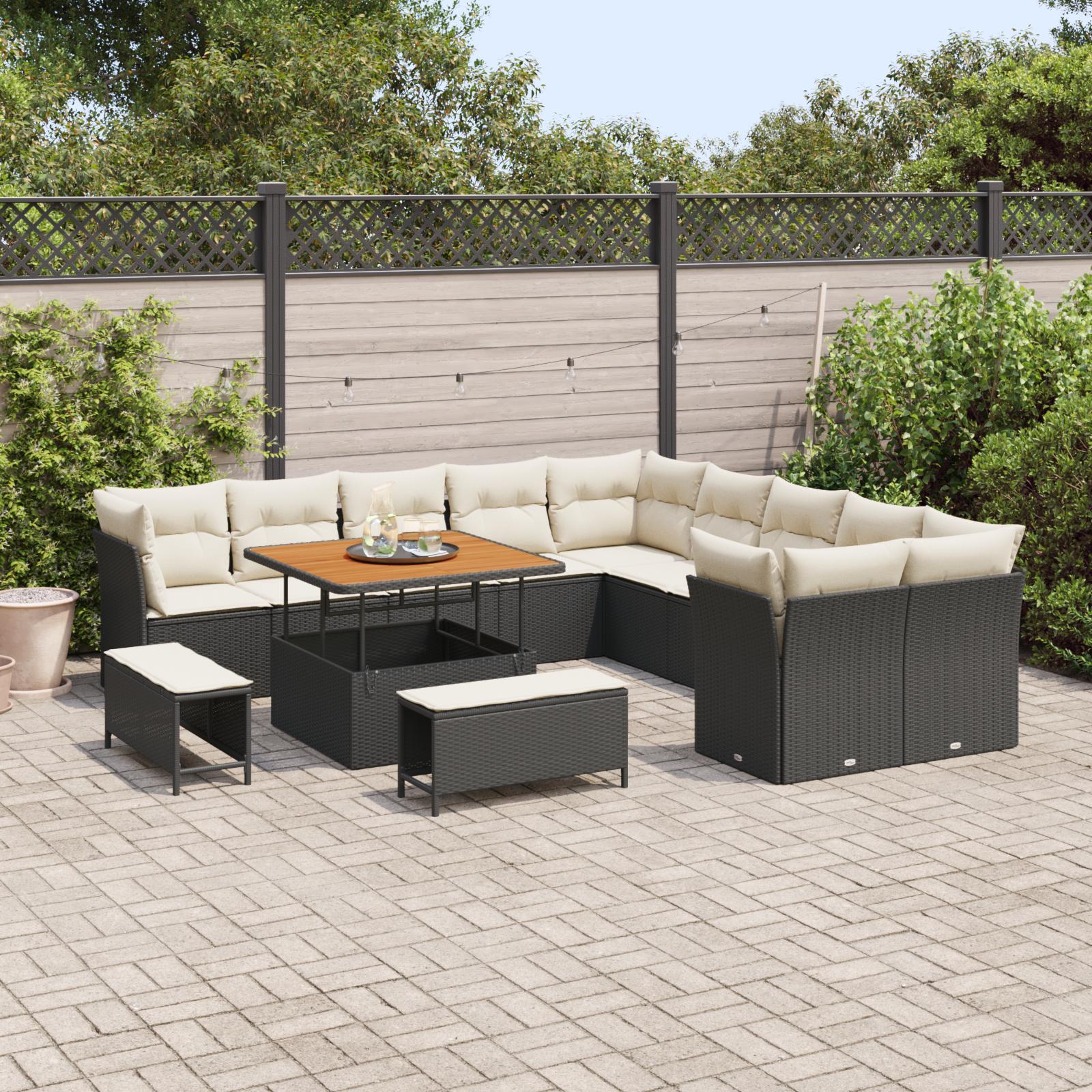 Havesofa Sæt 13 stk Sort og cremefarvet 100 x 100 x 71 cm