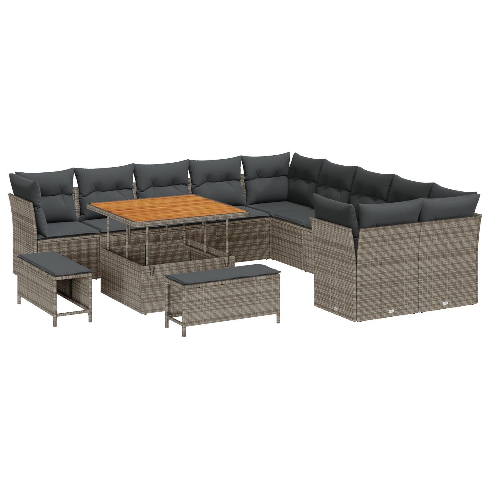 Havesofa Sæt Med Pude 13 Dele Polyrattan - Grå / 100 cm bordlængde