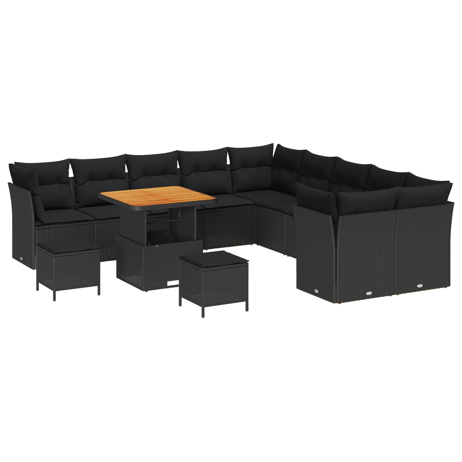 Havesofa Sæt med pude 13 stk Sort 80 x 80 x 71 cm