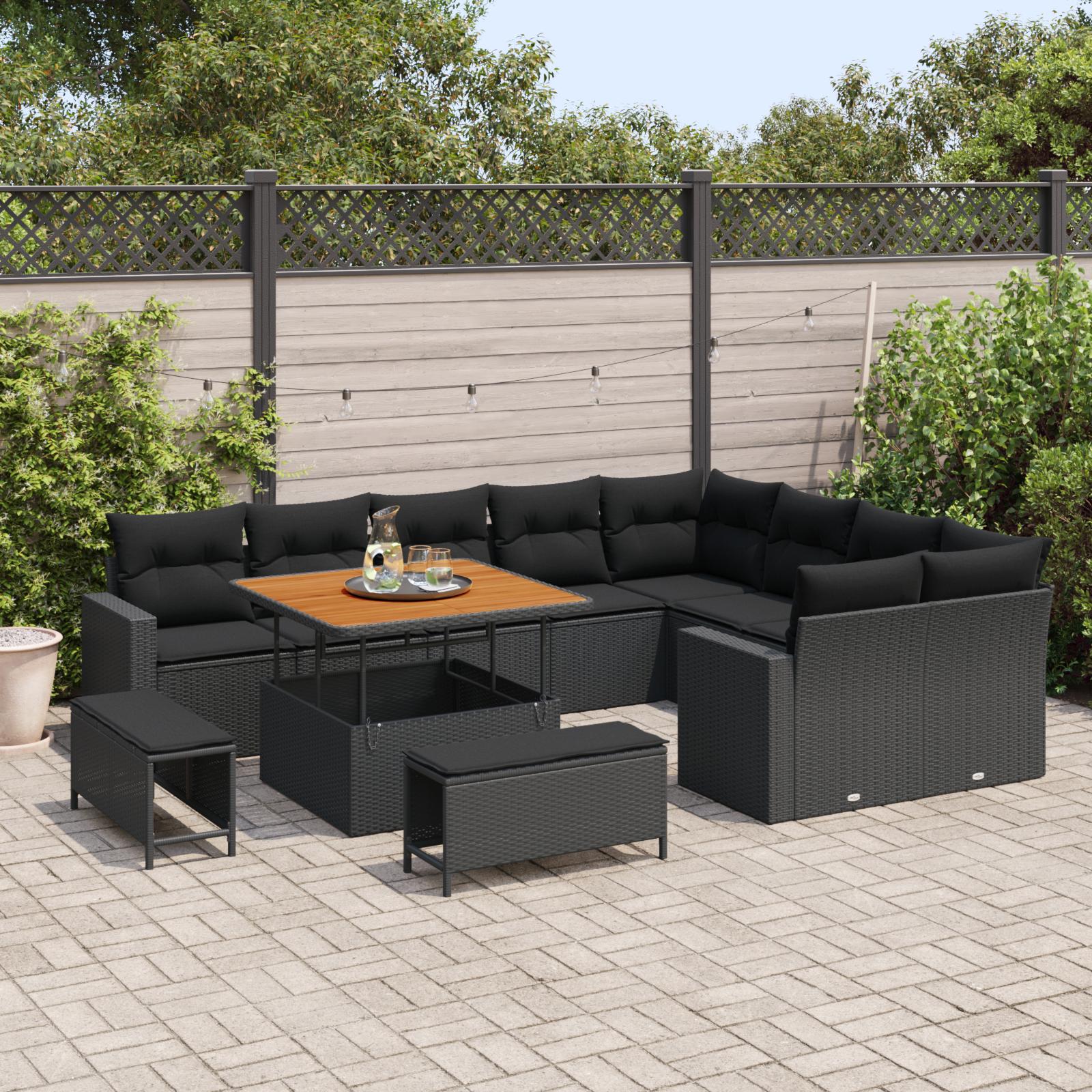 Havesofa Sæt med pude 12 stk Sort 100 x 100 x 71 cm