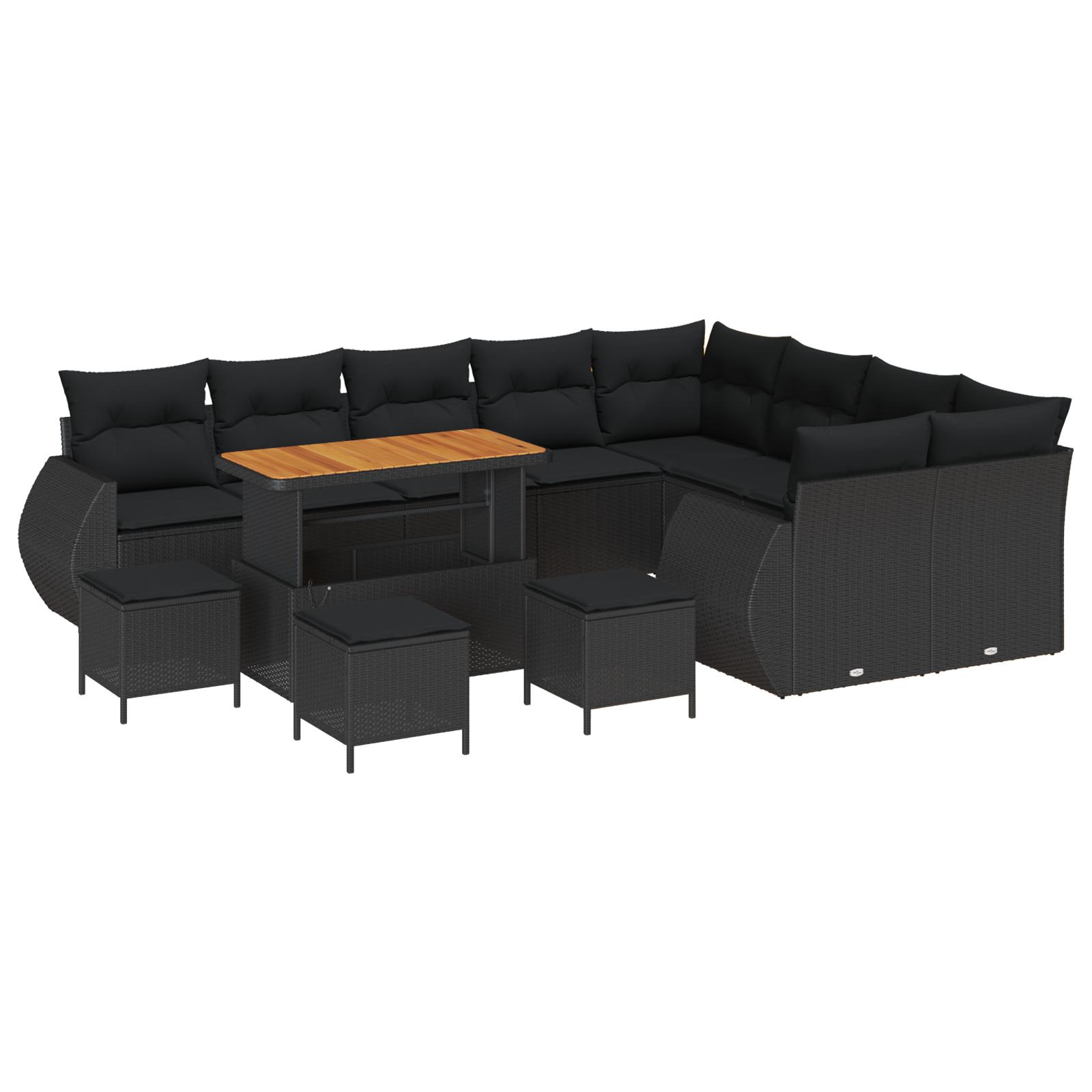 Havesofa Sæt med pude 13 stk Sort 110 x 55 x 71 cm