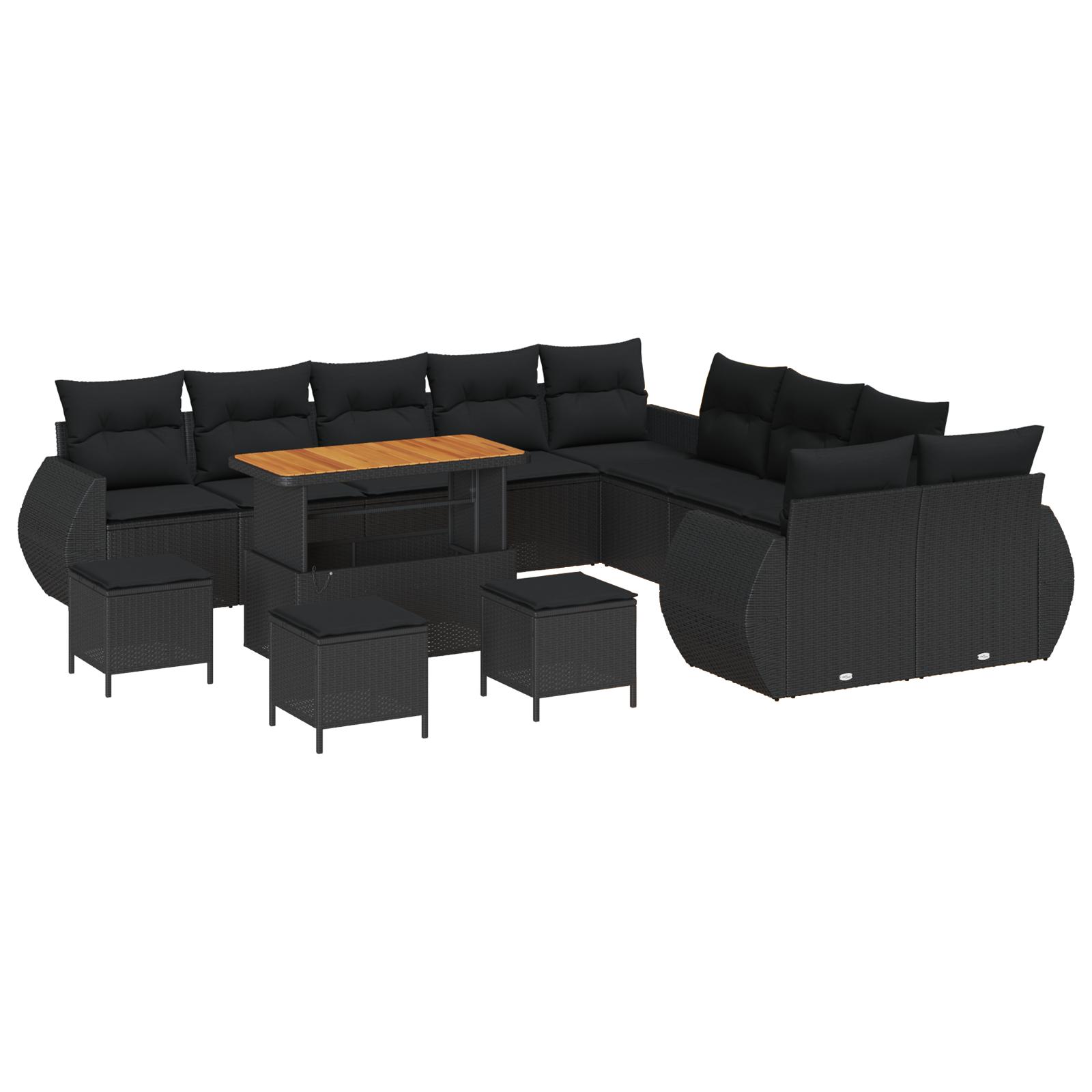Havesofa Sæt med pude 14 stk Sort 110 x 55 x 71 cm