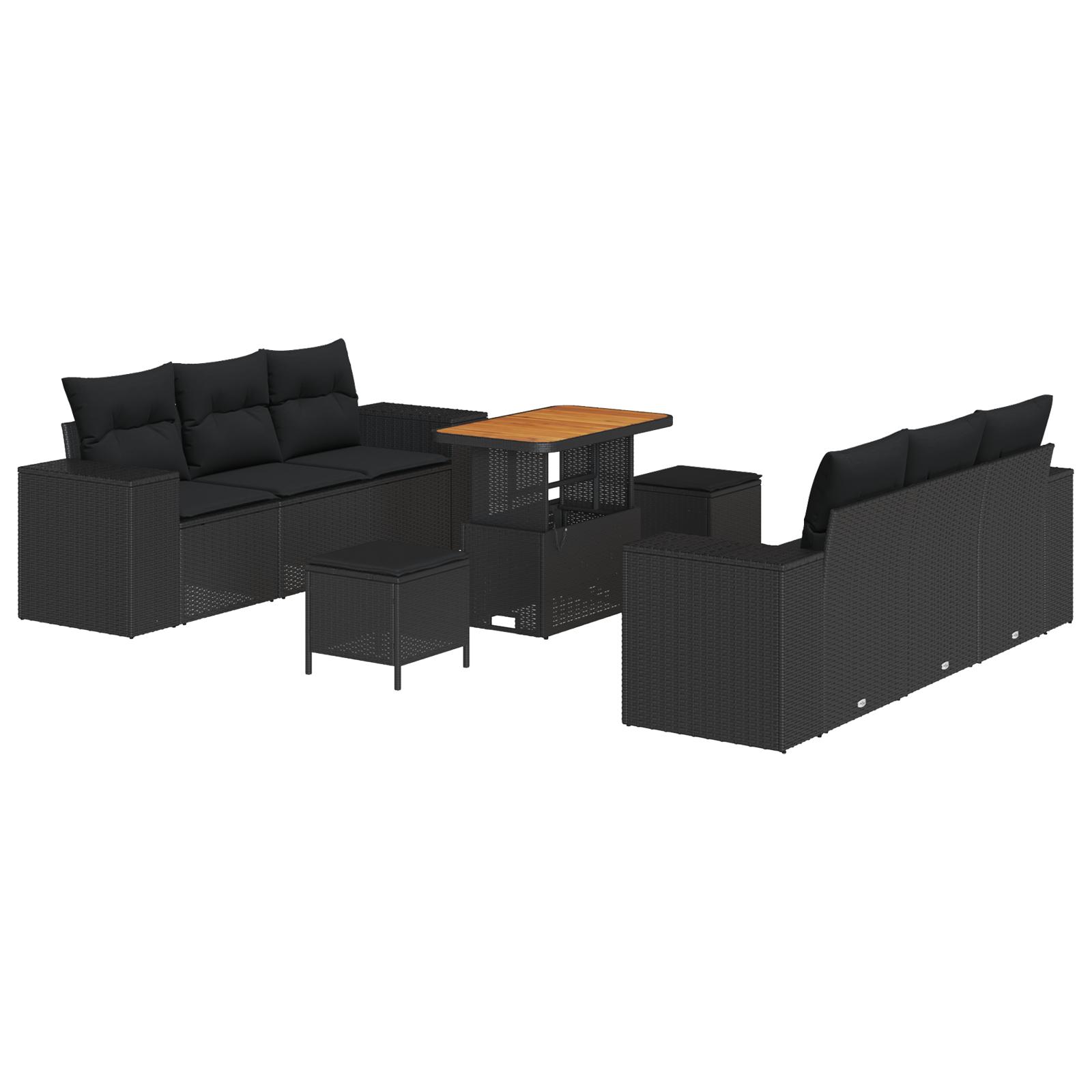 Havesofa Sæt med pude med opbevaring 9 stk Sort 90 x 55 x 71 cm