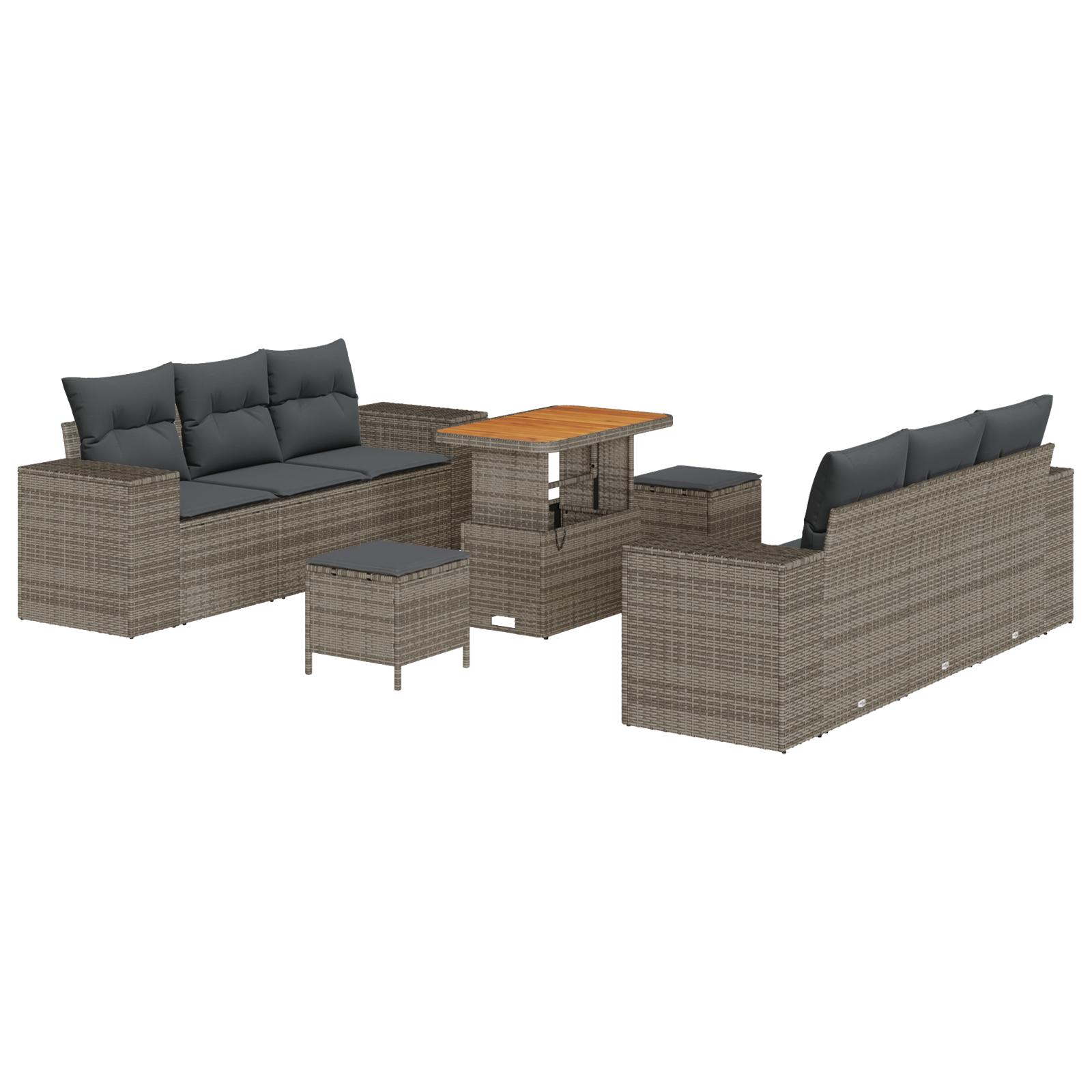 Havesofa Sæt med pude med opbevaring 9 stk Grå 90 x 55 x 71 cm