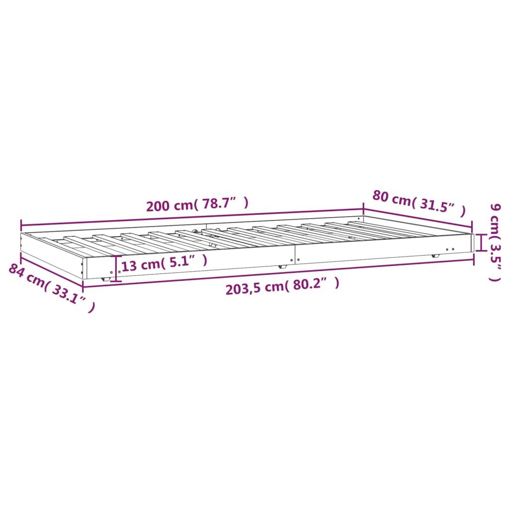 Sengeramme uden madras 80x200 cm massivt fyrretræ hvid (OUTLET A)