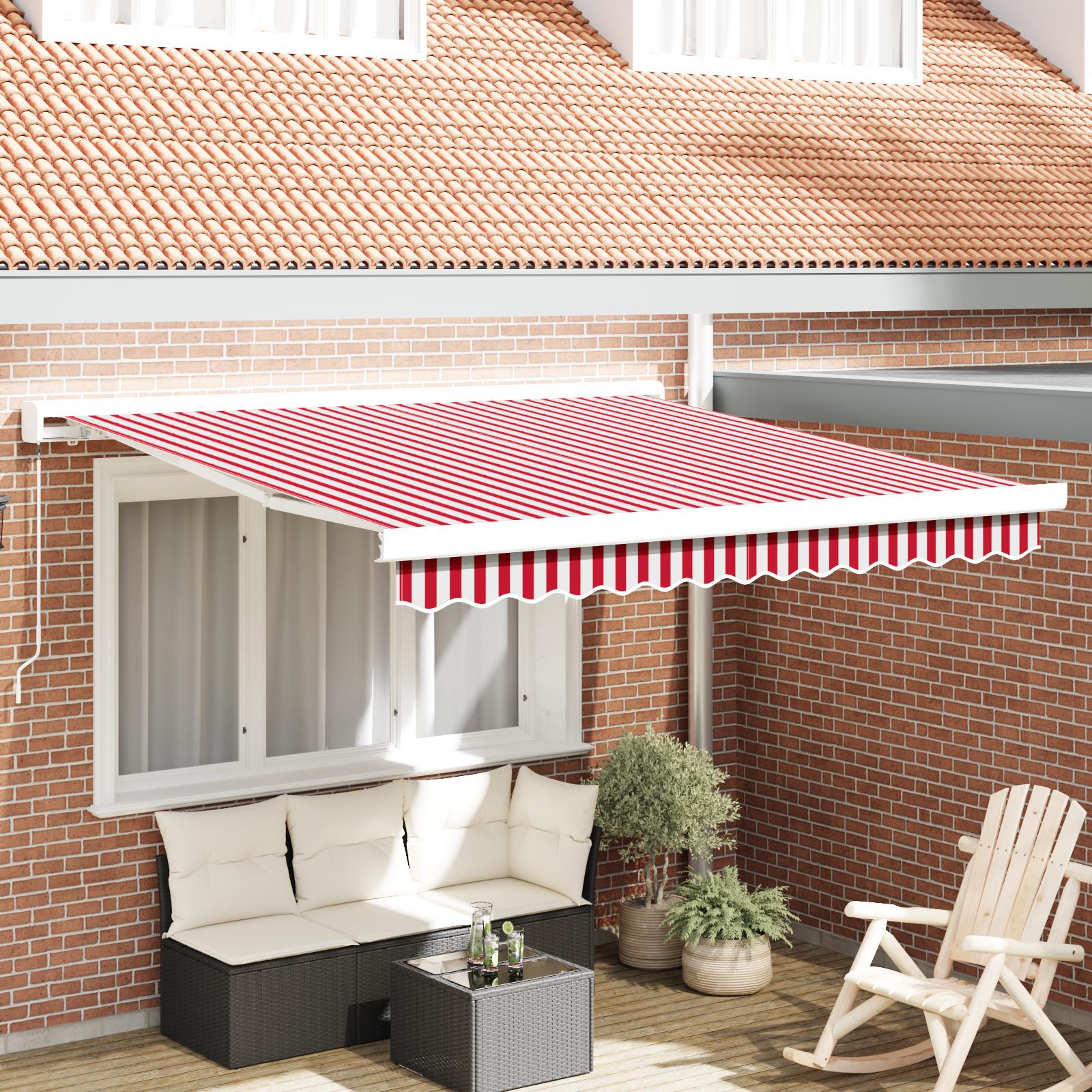 Utrækkelig Markise Rød og Hvid 350 x 250 cm Stof og Metal