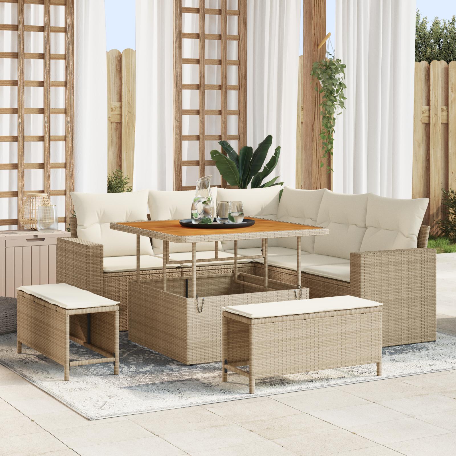 Havesofa Sæt 8 stk beige og cremefarvet 100 x 100 x 71 cm