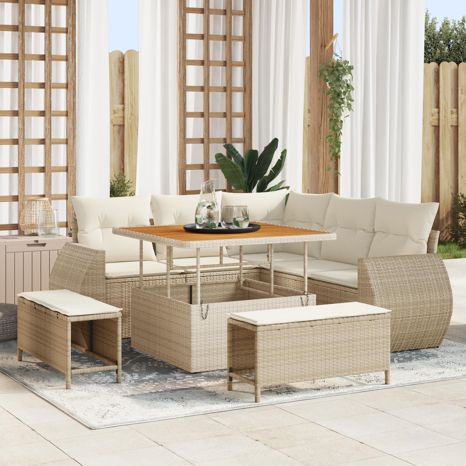 Havesofa Sæt 8 stk beige og cremefarvet 100 x 100 x 71 cm