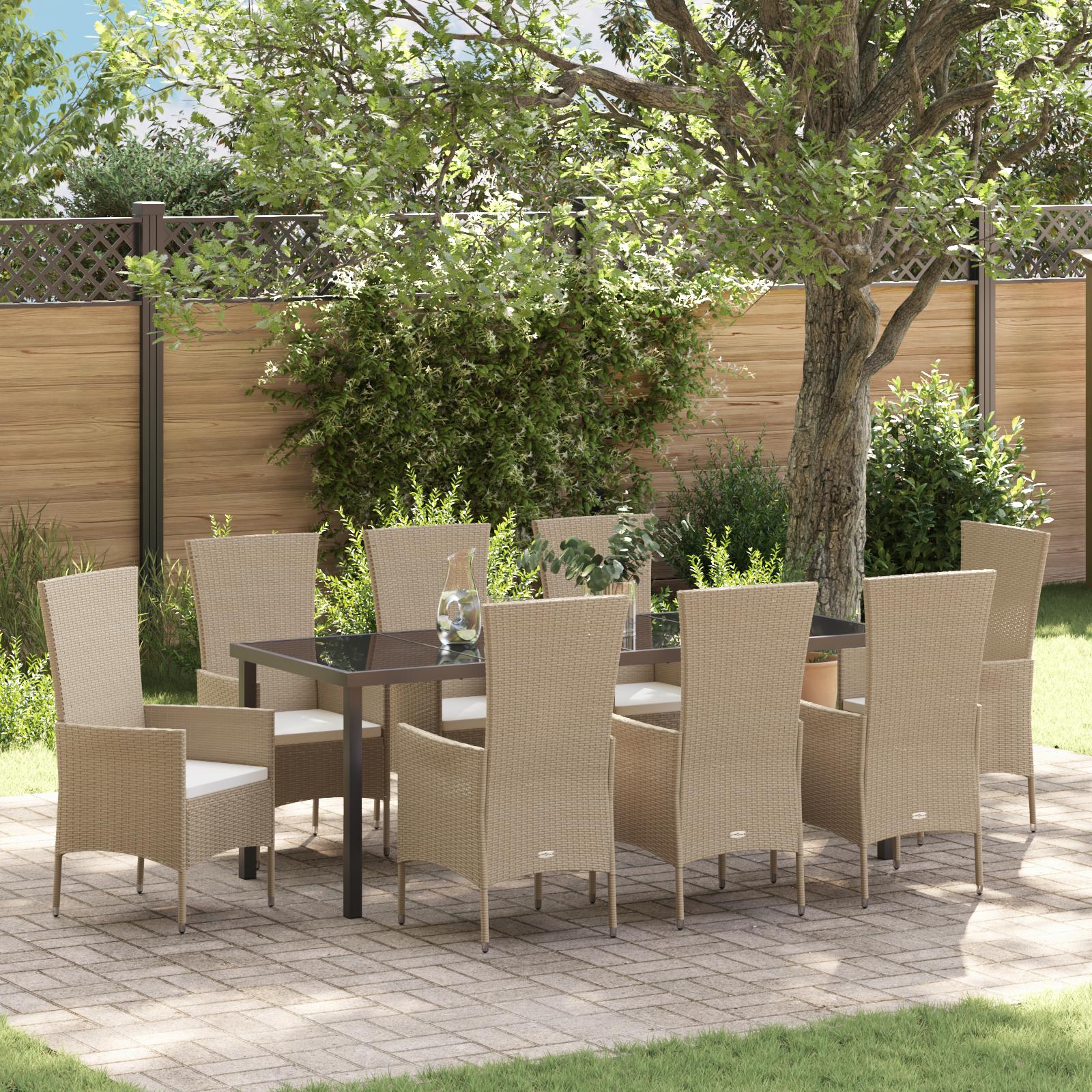 Have Spisebordssæt med pude 9 stk Beige polyrattan