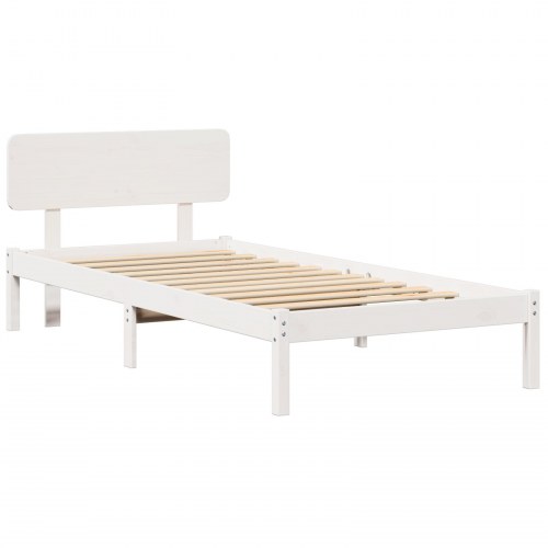 Sengestel med hovedgærde - hvid, 75 x 190 cm, massiv fyrretræ