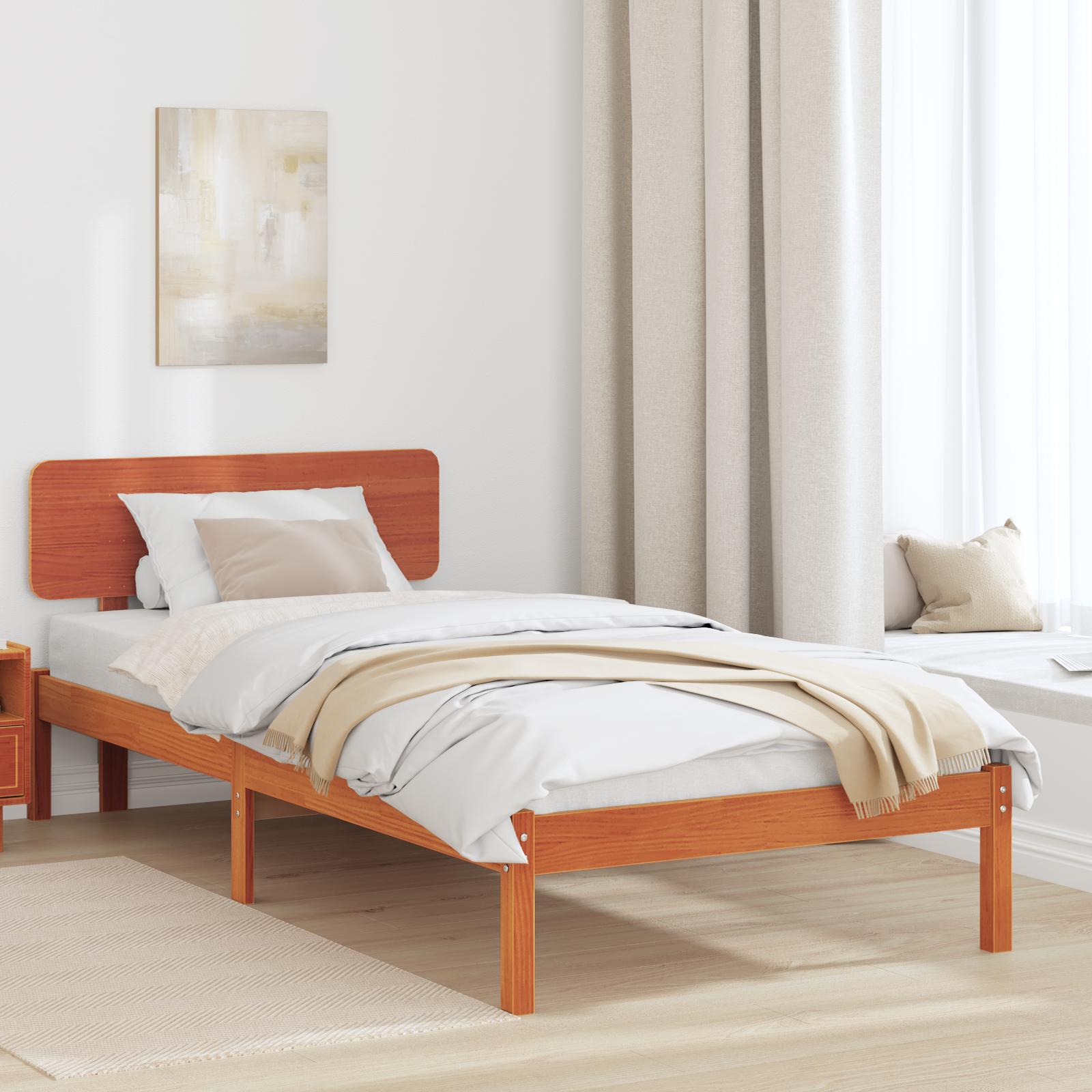 Sengestel med hovedgærde Voks brun 75 x 190 cm