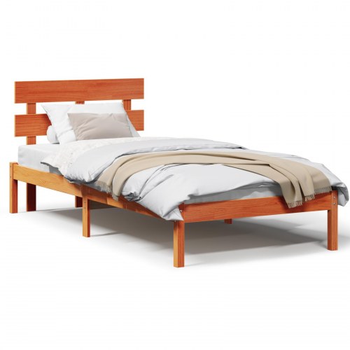 Sengestel med hovedgærde brun 75 x 190 cm i massivt fyrretræ