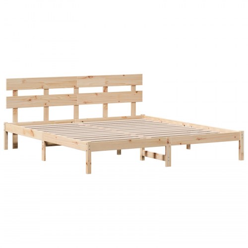 Sengestel med hovedgærde - brun 200 x 200 cm massivt fyrretræ