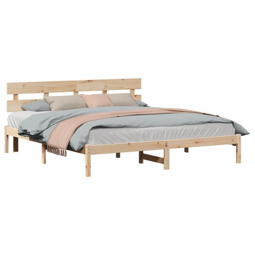 Sengestel med hovedgærde - brun 200 x 200 cm massivt fyrretræ