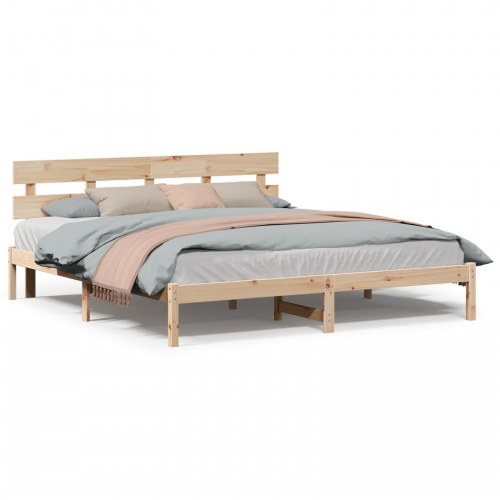 Sengestel med hovedgærde - brun 200 x 200 cm massivt fyrretræ