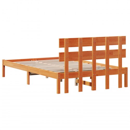 Sengestel med hovedgærde i massivt fyrretræ - brun 120 x 190 cm