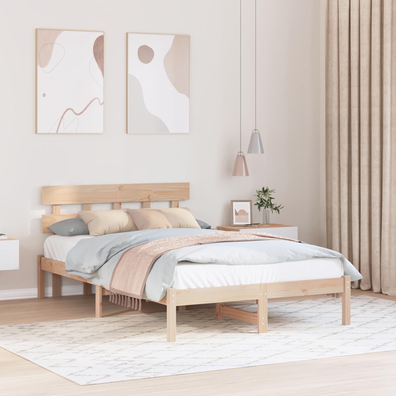 Sengestel med hovedgærde Brun 140 x 190 cm Massivt fyrretræ