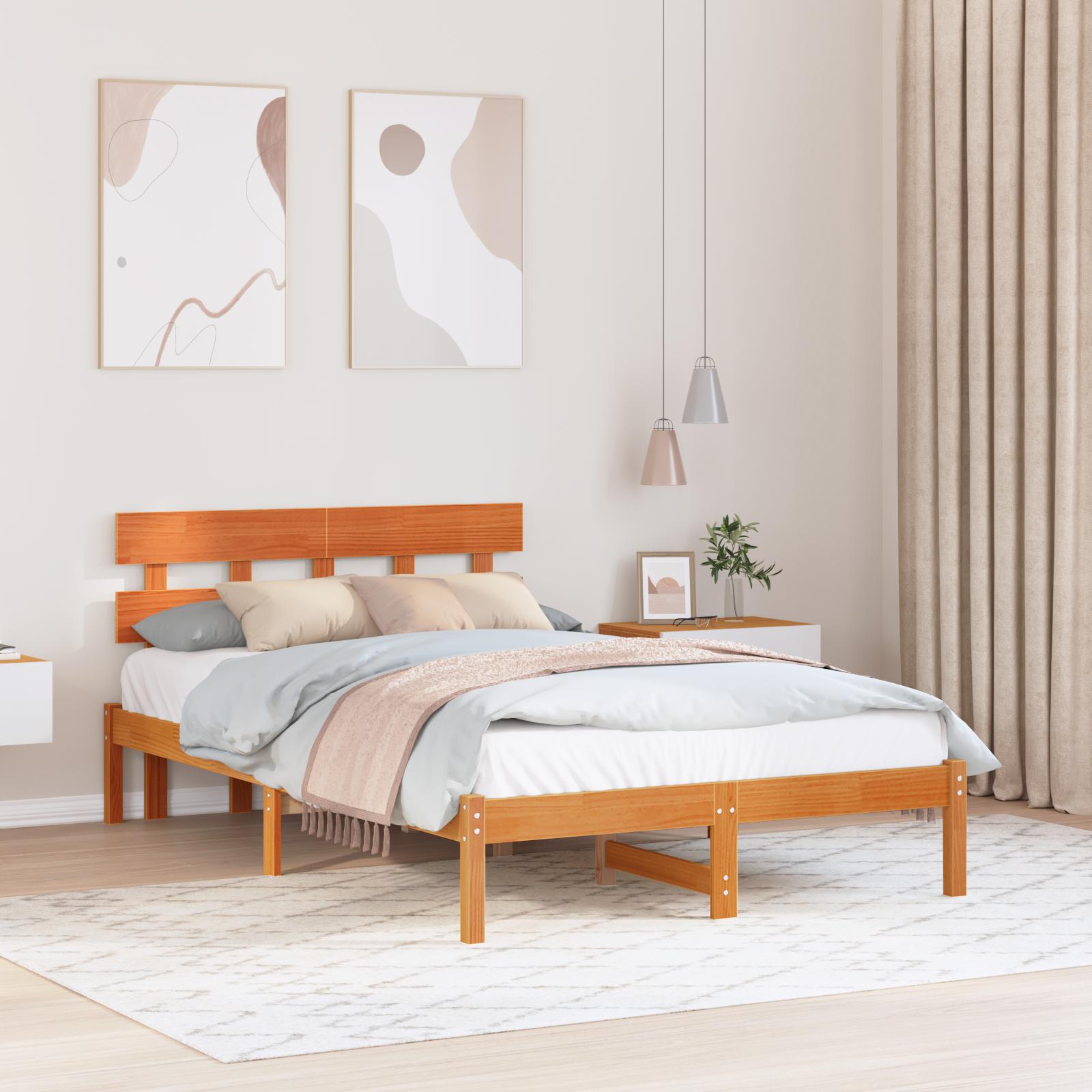 Sengestel med hovedgærde Brun 140 x 190 cm Massivt fyrretræ
