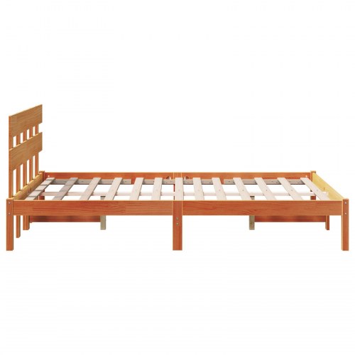 Sengestel med hovedgærde i massivt fyrretræ - brun 140 x 190 cm