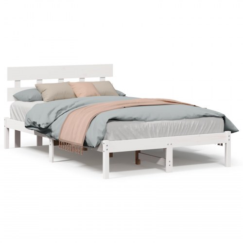 Sengestel med hovedgærde i massivt fyrretræ - hvid 135 x 190 cm