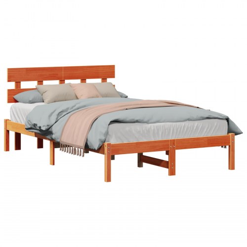 Sengestel med hovedgærde 135 x 190 cm - brun, massivt fyrretræ