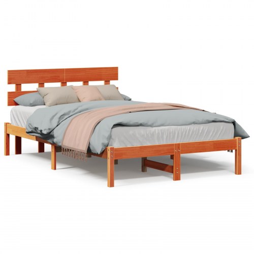 Sengestel med hovedgærde 135 x 190 cm - brun, massivt fyrretræ