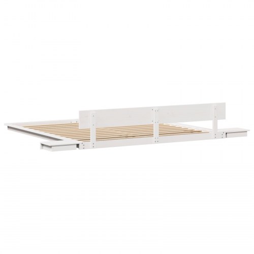 Gulvsengestel med natbord - hvid 200 x 200 cm