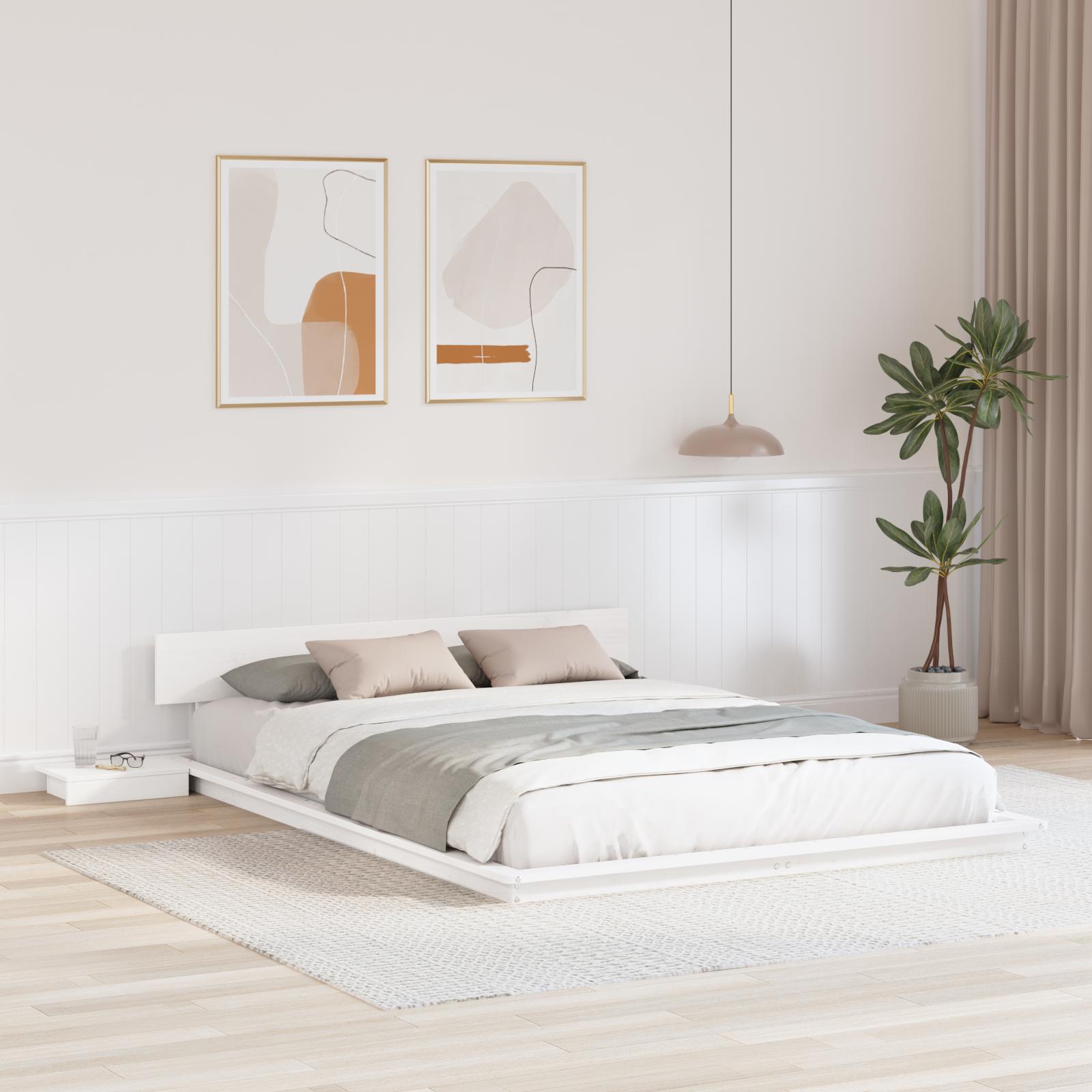 Sengestel i træ med natbord - hvid 140 × 200 cm