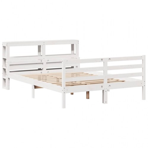 Sengeramme med sengegavl 160x200 cm - massivt fyrretræ, hvid