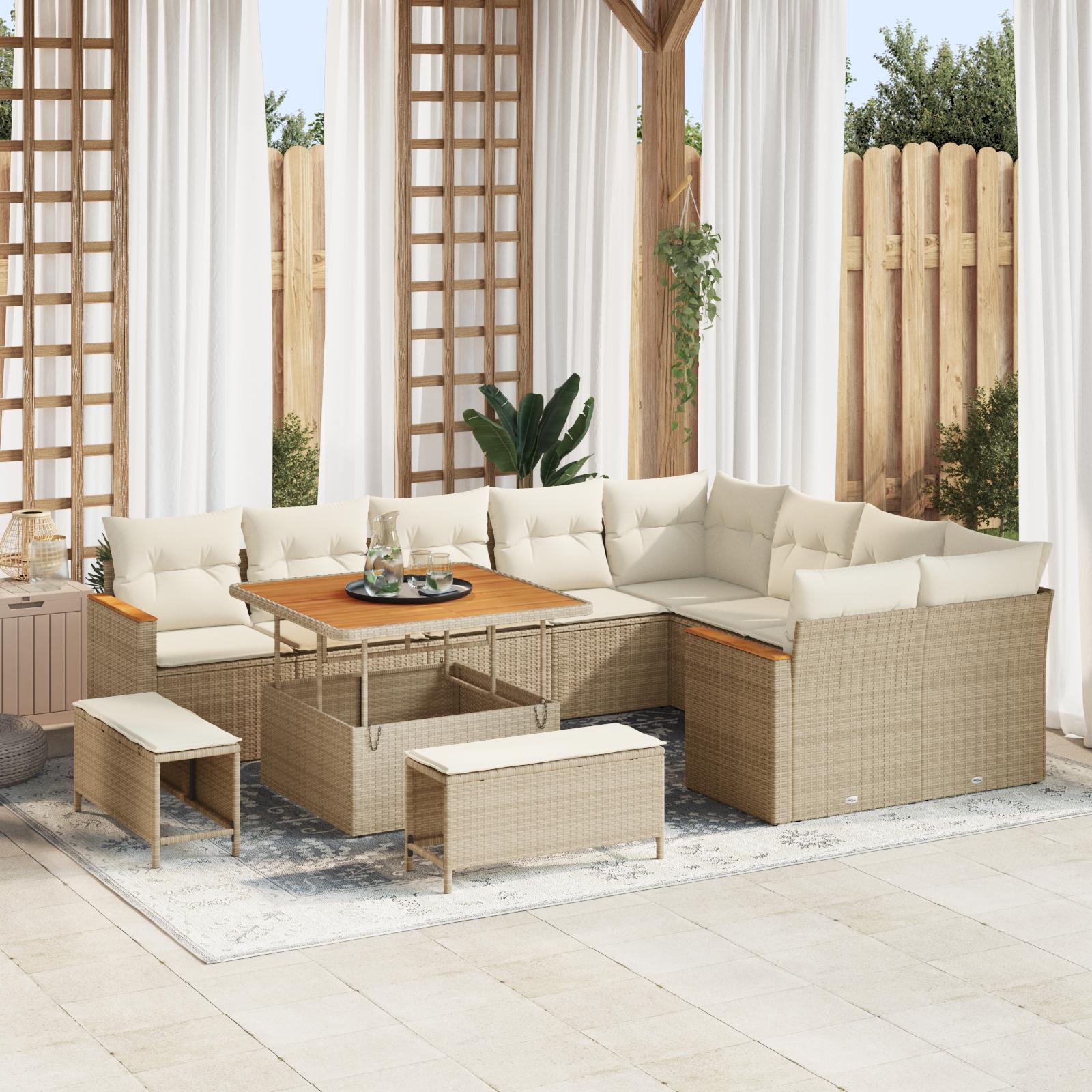 Havesofa sæt 12 stk i beige polyrattan med puder