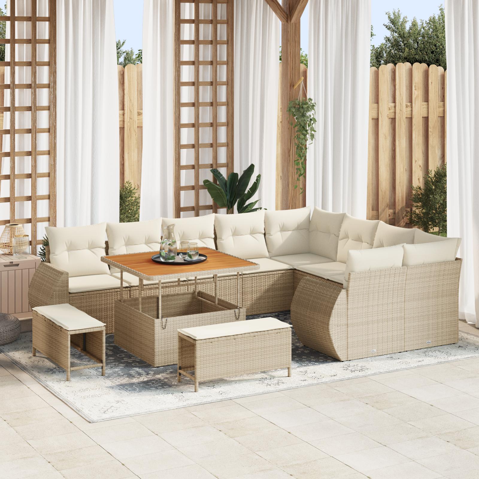Havesofa Sæt 12 stk beige og cremefarvet 100 x 100 x 71 cm