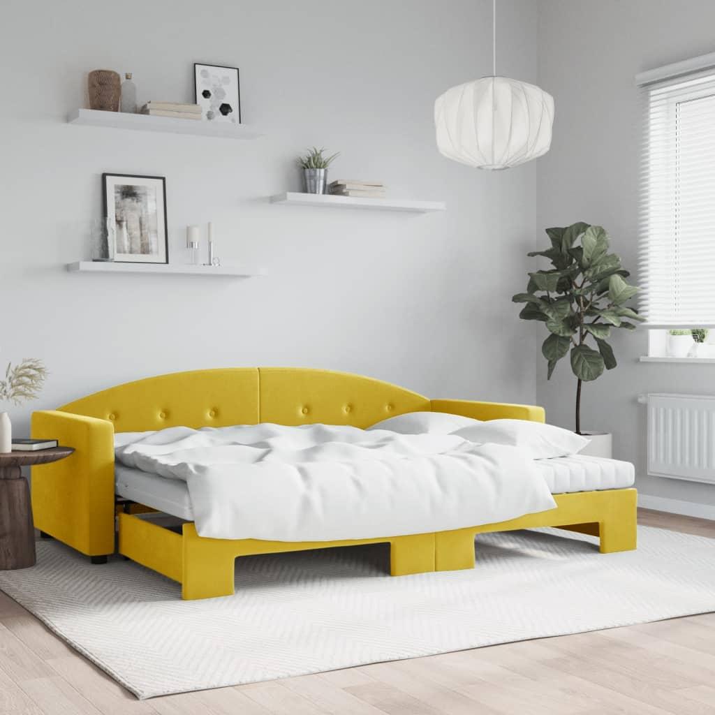 Daybed med udtræk og madras 80x200 cm velour gul