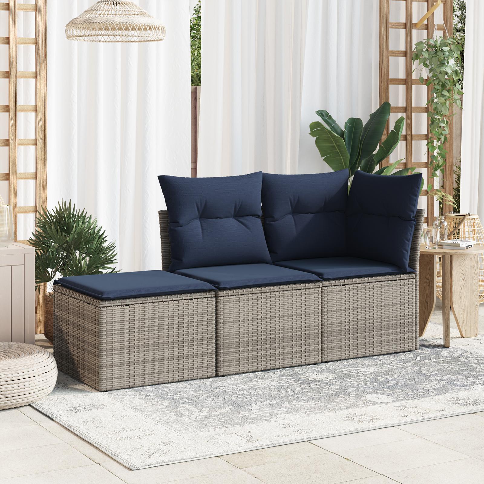 Haveskammel med hynde 55x55x37 cm polyrattan grå
