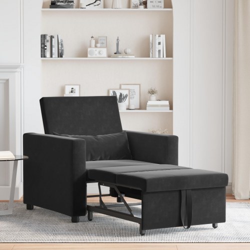 Enkelt Sofa Seng med hjul Sort 90 x 165 x 87 cm Fløjl