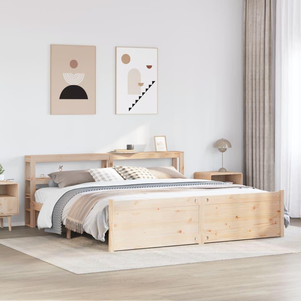Sengeramme med sengegavl 200x200 cm massivt fyrretræ